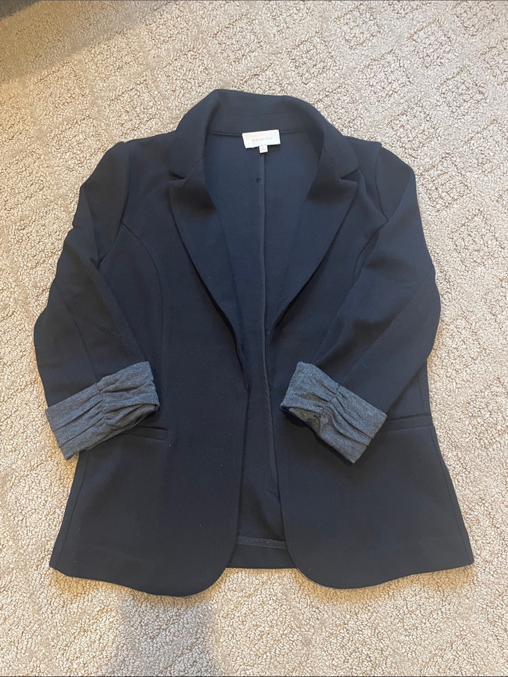 Skies Are Blue Black Blazer with Rolled Gray Cuffs